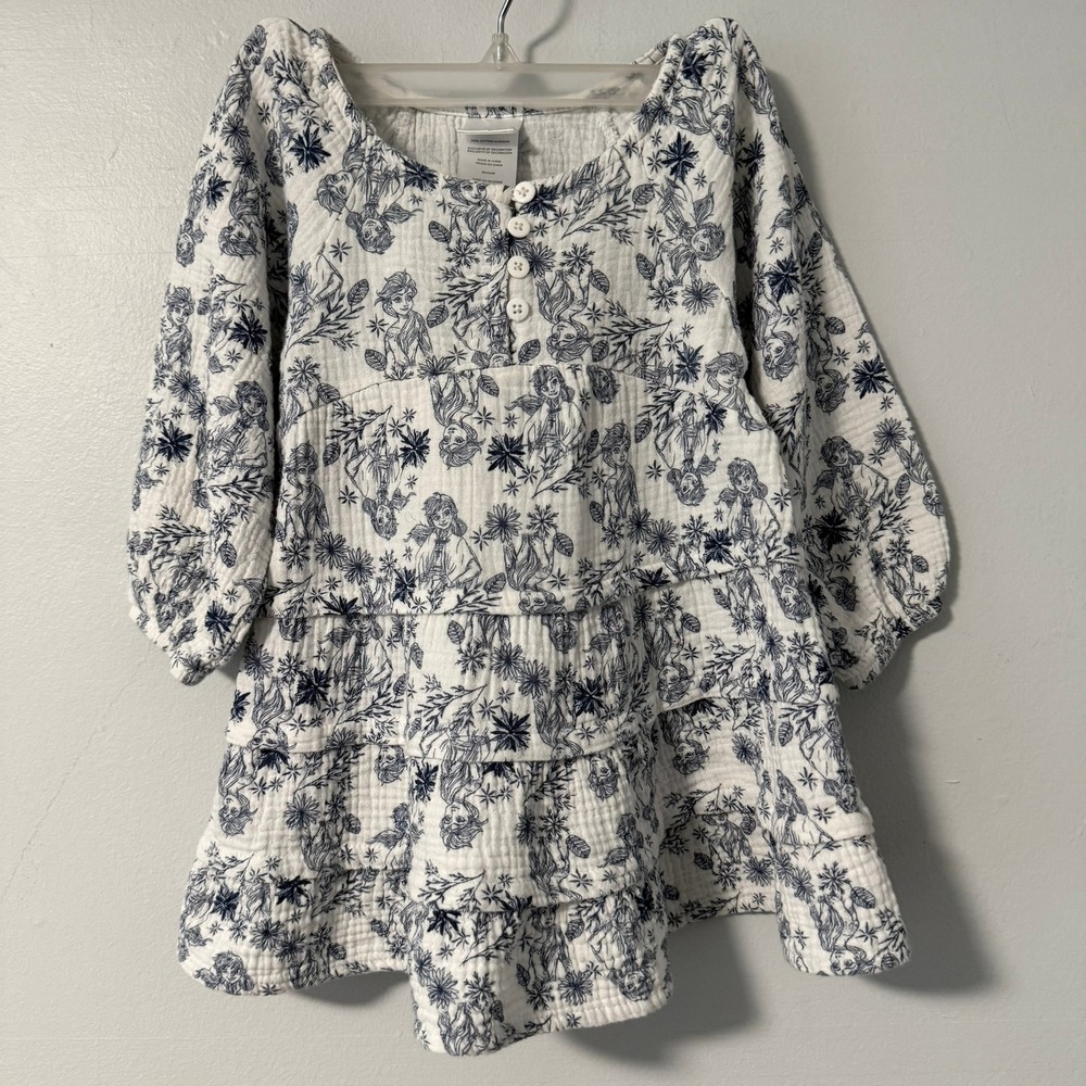 Disney Frozen Girls 3T Cotton Gauze‎ Tiered Tunic Top Blue White Anna Elsa Toile